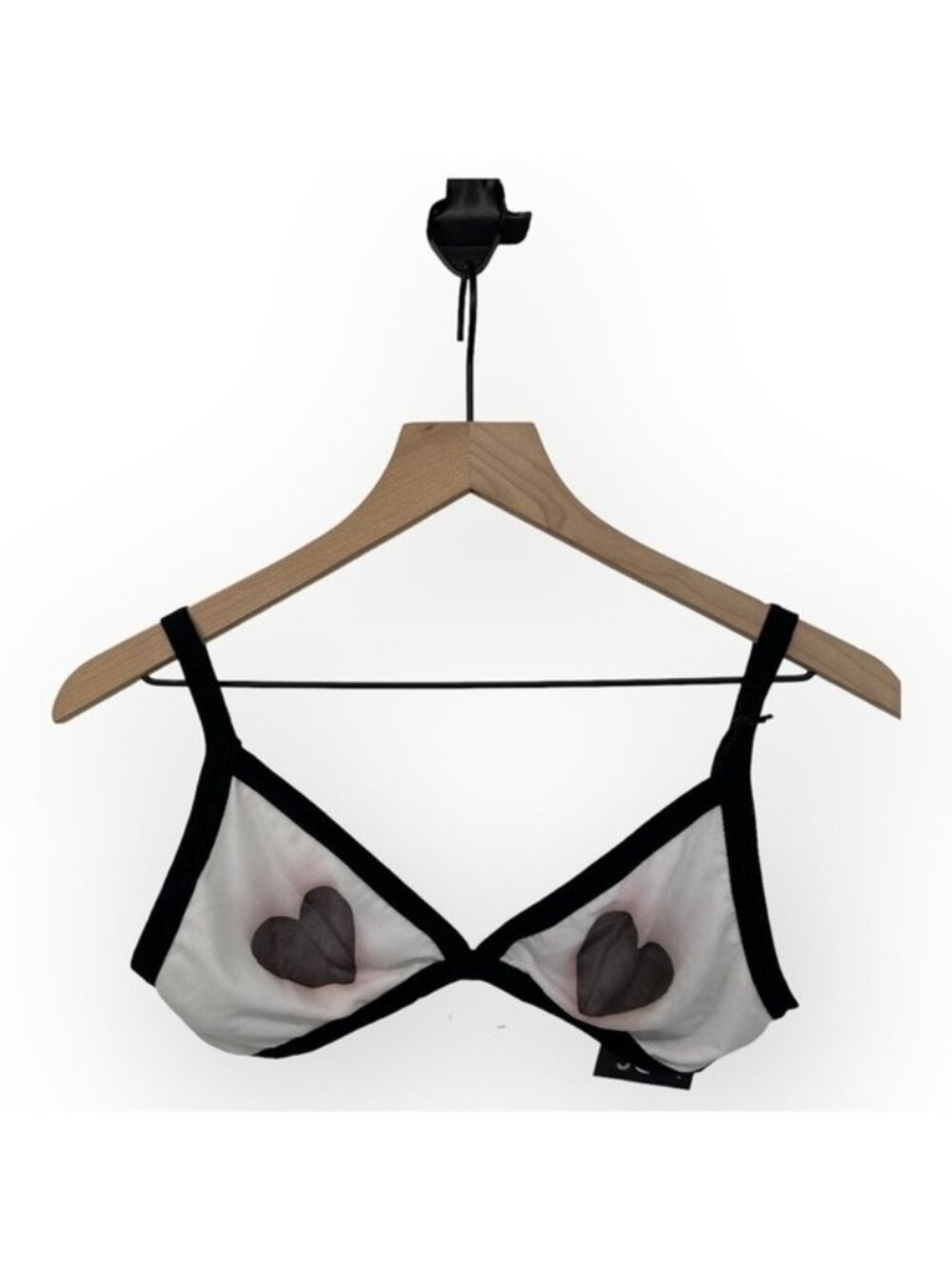 CHASER | M | Double Heart Mesh White Black Red Bralette Bra NWT